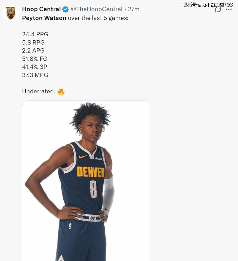 沃特森30+6三(sān)分生涯之(zhī)夜！约基奇伤停後(hòu)场均24分 美(měi)记：给他億(yì)元合同